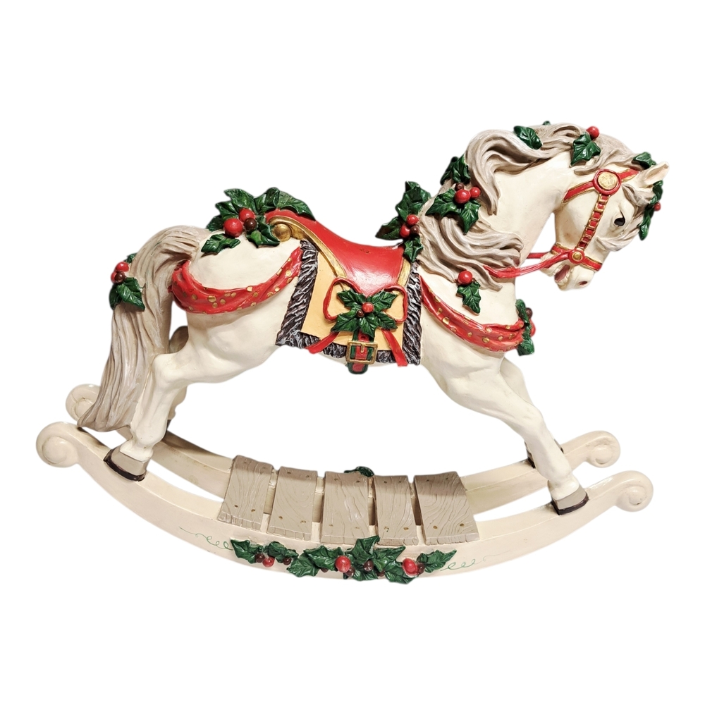 Unique House of lloyd Christmas Handcrafted Porcelain 16" Holiday Rocking Horse